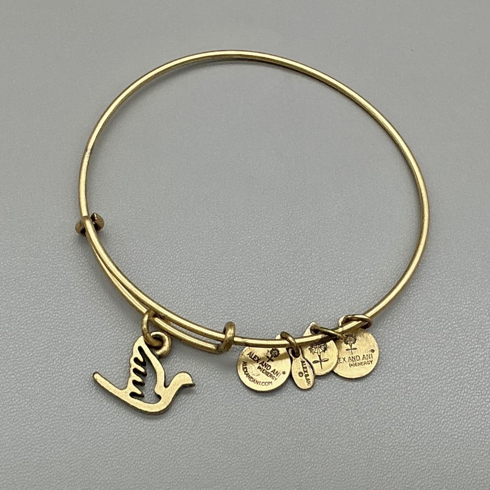 Alex And Ani Bracelet Gold Tone Bird Charm Bangle Adjustable Womens Jewelry